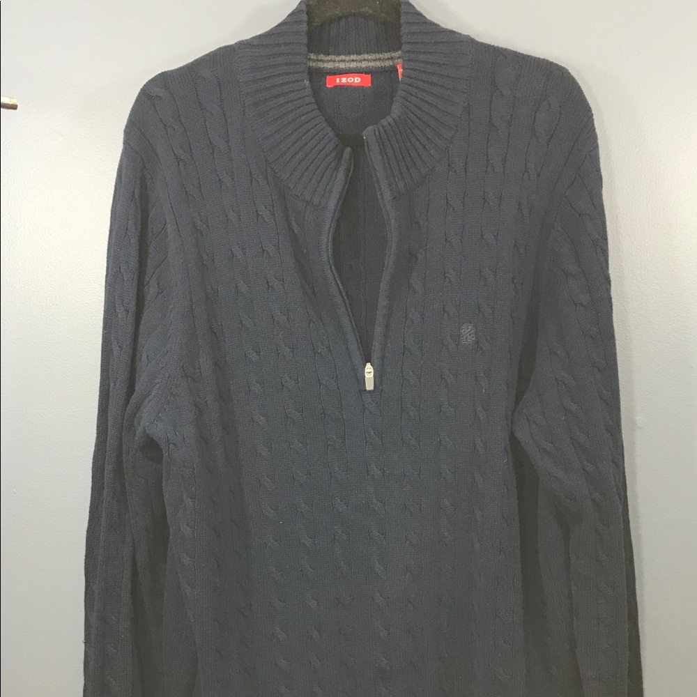 Izod Zip Cableknit Pullover. Beautiful Blue. L